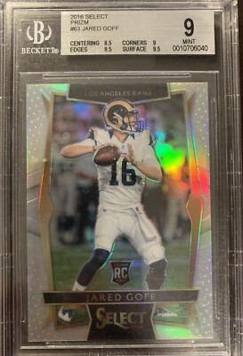 2016 Panini Select Silver Prizm Jared Goff Rookie BGS 9 RC Lions