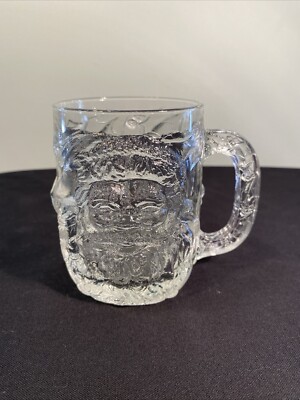 VTG Santa Claus 3D Mug Luminarc USA Pressed Clear Glass Christmas Cocoa Coffee