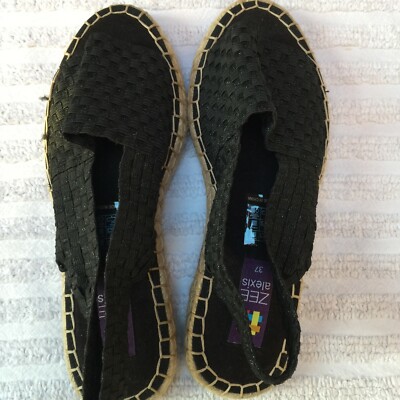 Zee Alexis Espadrille Flats Woven Black Metallic Slingback Size US 6.5 EUR 37