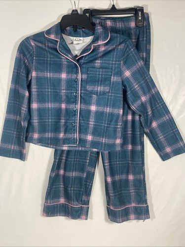 Flannel Plaid Girls Pajama Set Sz S 6/7 Classic Button EUC 2Pc Cotton Pocket PJ