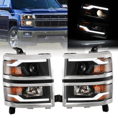 For 2014-2015 Chevy Silverado 1500 Projector Headlights LED DRL Bar Black Chrome