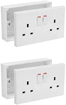 CED 2x Axiom 13A Double White Switched Socket & Double Surface Mount 25mm Pattress B