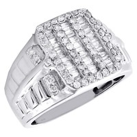 10K WeißGold Rund & Baguette Diamant Gestuft Stufe Schaft Rosa Ring Band 1.2 Ct