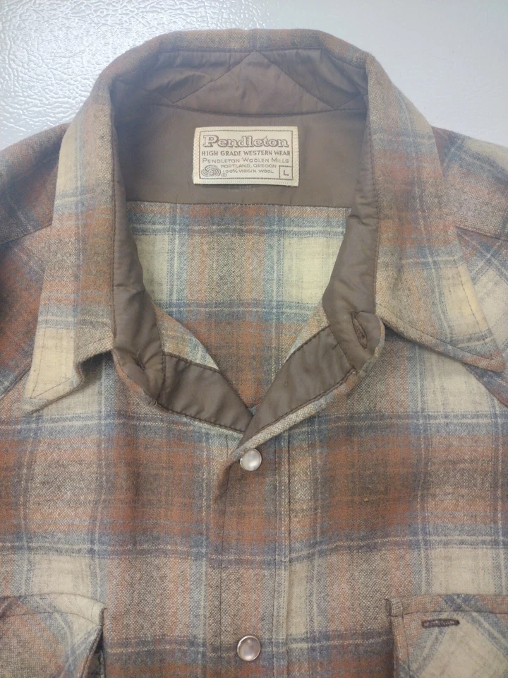 Camisa ranchera de lana a cuadros con botones a presión de colección PENDLETON de alta calidad Western Wear talla L Foto 2 de 4