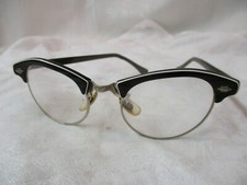 Vintage Art Craft Cats eye Eyeglasses black white 3 3/4" to 5 1/4"