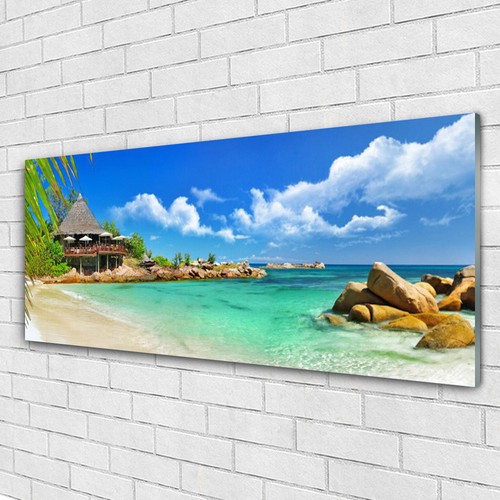 Tableau Sur Verre Acrylique Tulup, Paysage Mer, 125x50 Cm, Bleu Et Blanc, Moderne