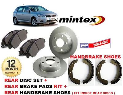 SATZ BREMSSCHEIBEN + SCHEIBENBELÄGE + HANDBREMSBACKEN HINTEN FÜR KIA CEED 10/2006-2012
