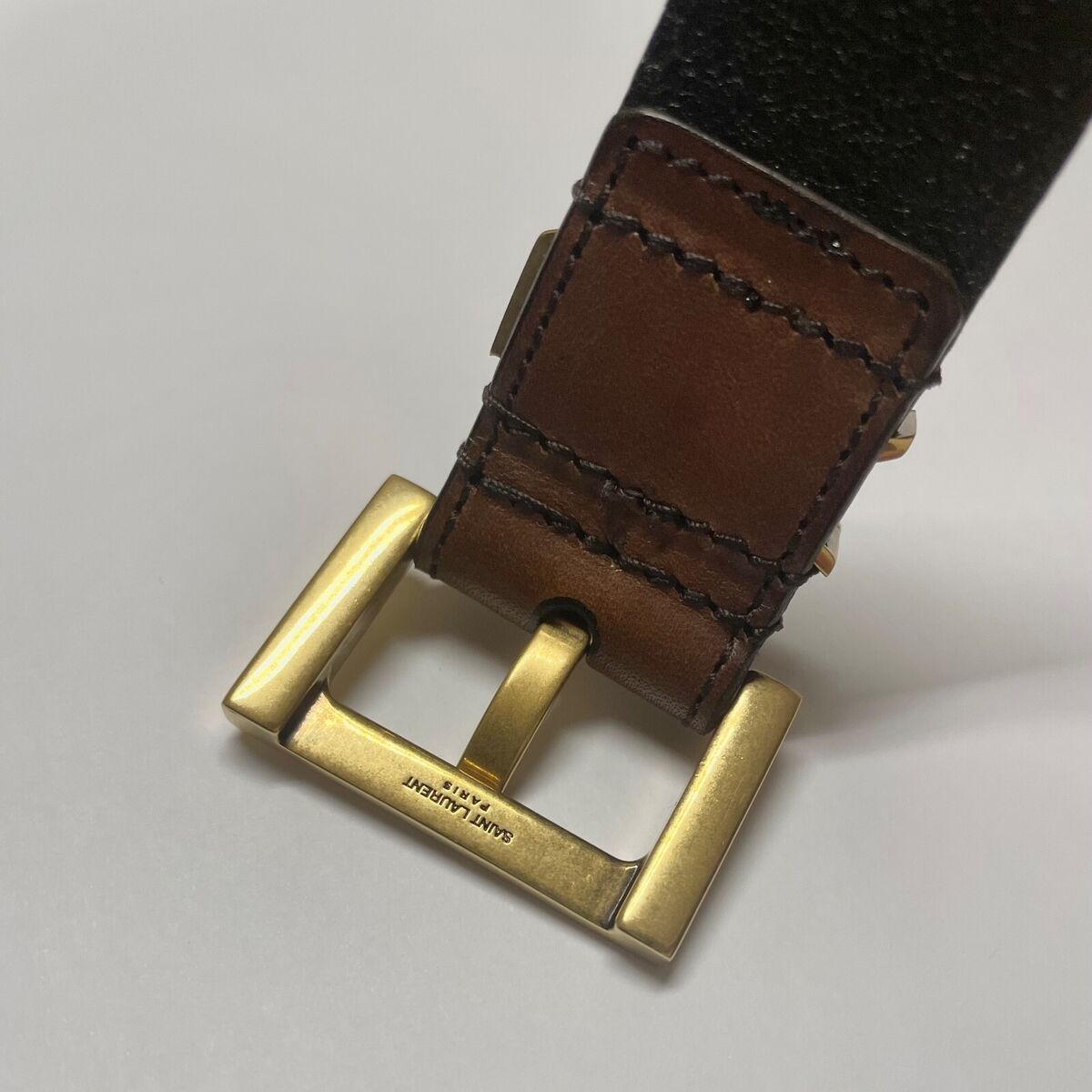 SAINT LAURENT Cassandre YSL Monogram Leather Belt in Burnt SAINT LAURENT Cassandre YSL Monogram Leather Belt in Burnt