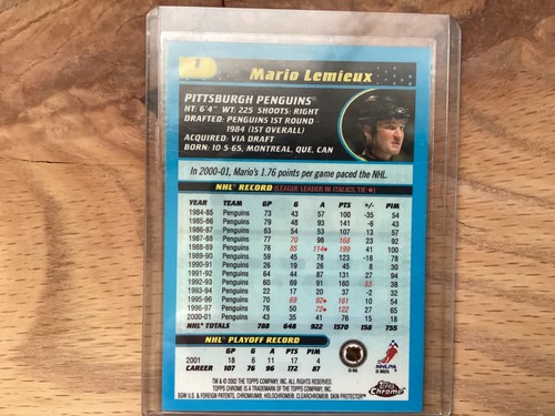 2001-02 Topps Chrome 01-02 MARIO LEMIEUX CARD #1 - Picture 2 of 2