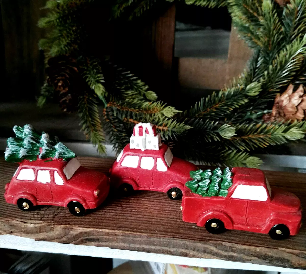 3 x Rot Weiß Grün Dekoauto kleine Auto Autos KFZ Tannenbaum Poly  Weihnachtsdeko