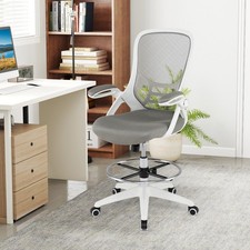COSTWAY Ergonomic Mid-Back Tall Drafting Chair Swivel Task Chair-White