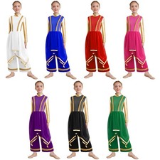 Kids Girls Bodysuit One-Piece Jumpsuit Metallic Dancewear Costume Long Sleeve
