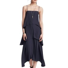 Banana Republic Dress Womens 6 Navy Blue Midi Tiered Flowy Party Minimalist