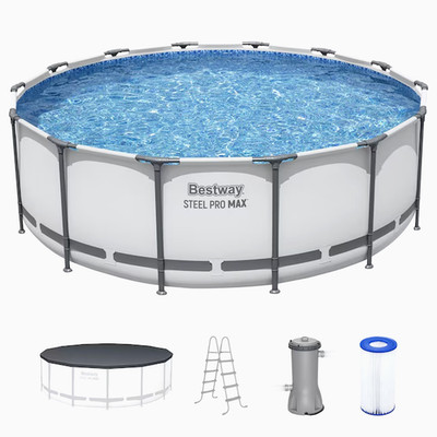 Bestway Steel Pro MAX 14Ftx48In Round Above Ground Swimming Pool w/ Pump & Cover