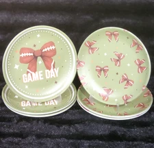 6 GAME DAY Football Bows Melamine Appetizer Snack Plates 6" Coquette Bow Green