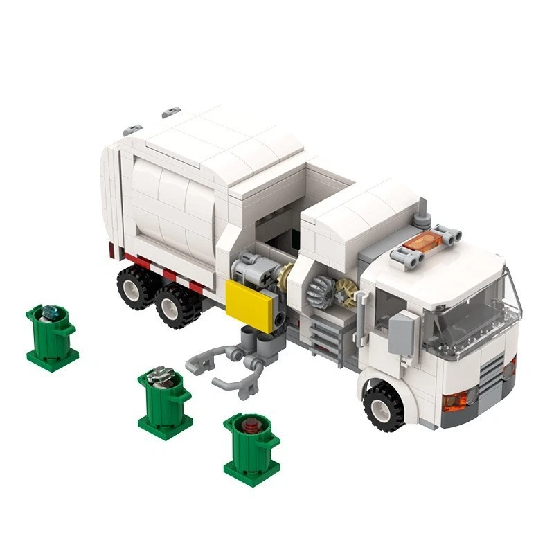 MOC Green/White Garbage Truck Building Blocks DIY Assembly Model Kit for & Kids - Image 3 of 4