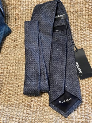 NEW Mens Murano Neck Tie Silk Dark Charcoal  Black Square Pattern $60 Retail
