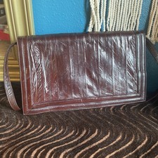 Vintage 1980s Genuine Eel Skin Shoulder Bag Oxblood Burgundy Made in Korea