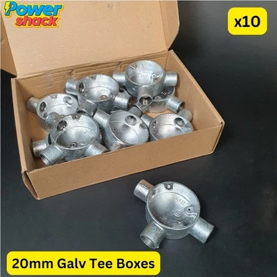 10 x DETA 20mm Galv 3 Way Tee Box - Galvanised Metal Conduit - DT23120G