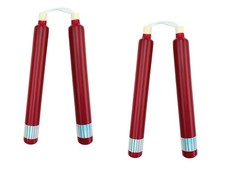 12  Martial Arts Dipped Foam Nunchucks Pair 2-pack, Red w/ Iridescent Silver