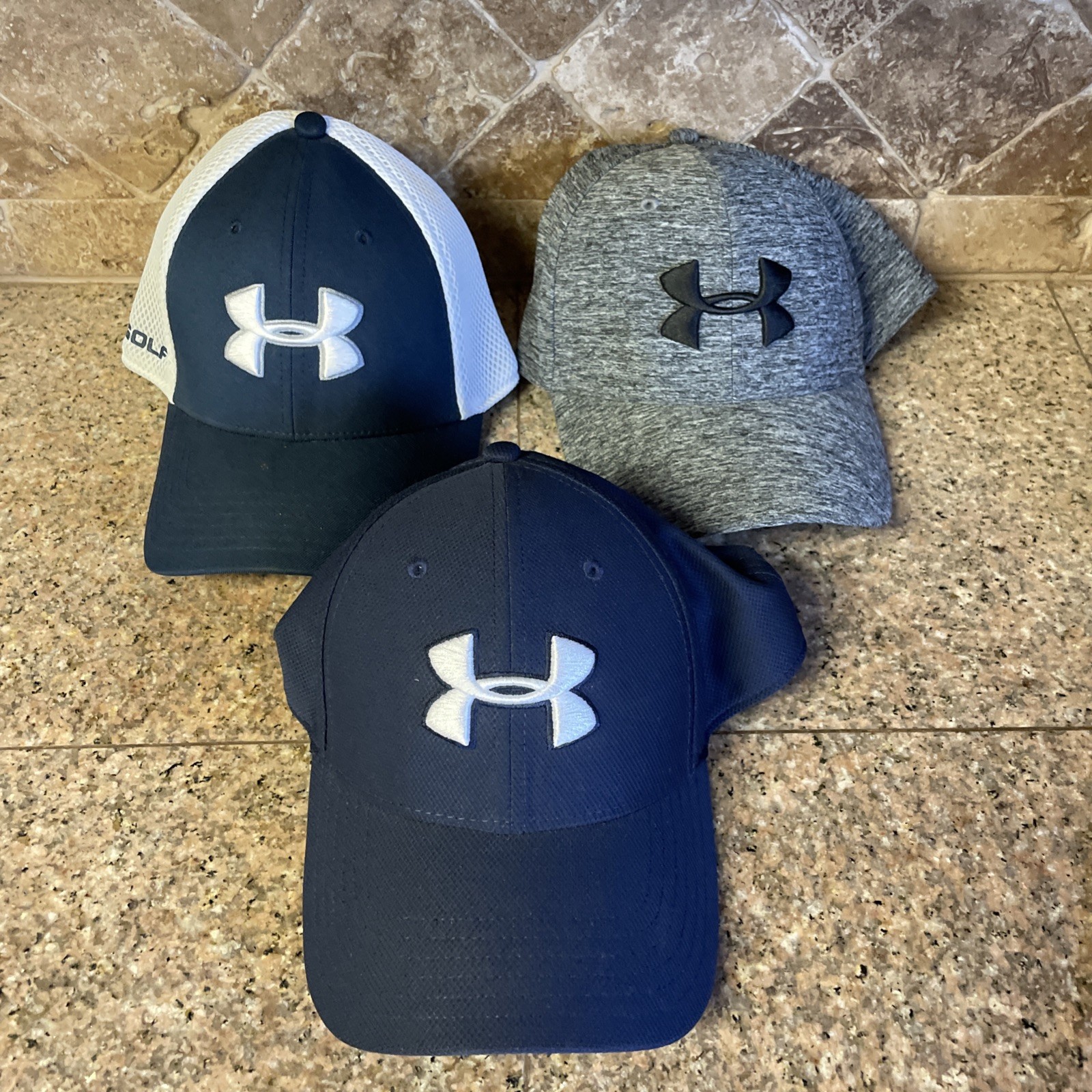 Lot Of 3 Under Armour Hat Cap Size L/XL Stretch Golf Active Dad Outdoors