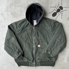 Vintage Y2K Carhartt J244 MOS green hooded work wear jacket