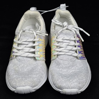 The Children's Place Girls' Glitter Iridescent Lace Up Athletic Sneakers White