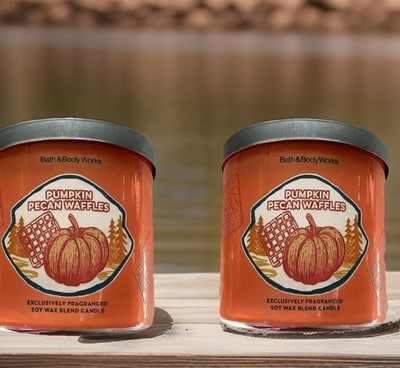 LOT OF 2 PUMPKIN PECAN WAFFLES Bath & Body Works 3 Wick Candle 14.75 Oz.    