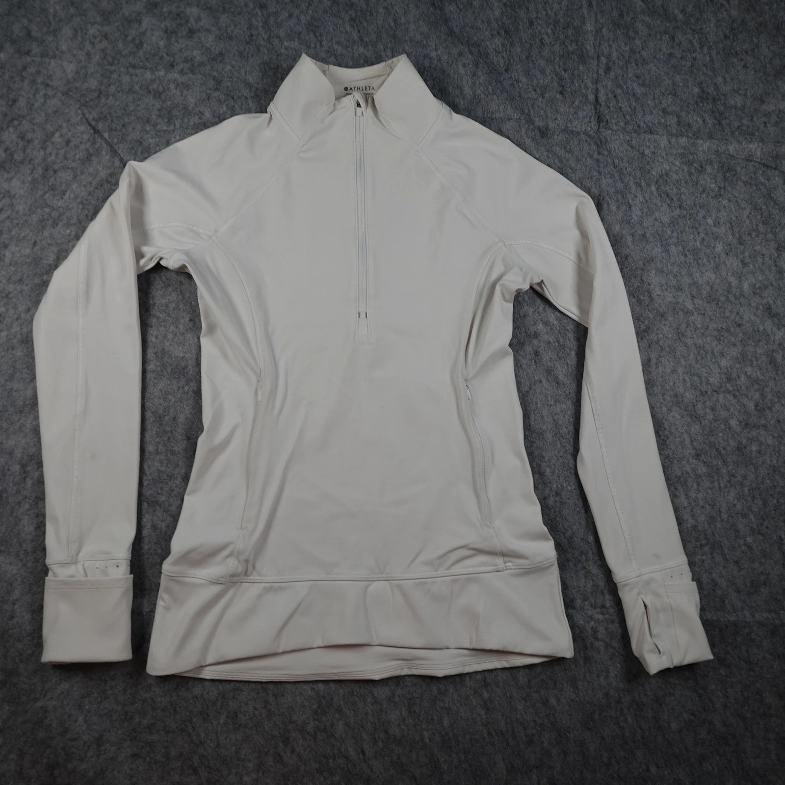 Athleta Top Women Extra Small White Seasoft 1/4 Zip Long Sleeve Sweatshirt Run
