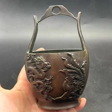 Vintage Style Dragon Phoenix Bucket Figurine Handled Pail Home Decor Ornament