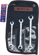 Wright Tool 743 Flare Nut Wrench 3 Piece Set 6 Point Satin 3/8Inch 11/16Inch
