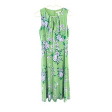 London Times Green Purple Floral Keyhole Midi Dress Womens 6 Sleeveless Sundress
