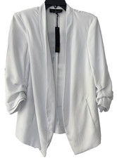 NEW Rachel Zoe Blazer Jacket Open-Front White Ruched 3/4 Sleeve Unlined Small
