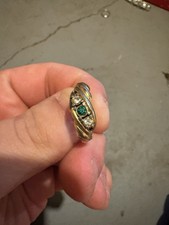 18k Gold Ring With 3 Jewels Emerald And Clear...