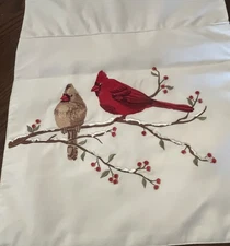 Christmas Table Runner 72”X13” Cardinals Red Male & Tan Female Embroidered READ