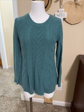 LOFT TEAL CABLE KNIT FRONT LONG SLEEVES CAREER SWEATER SIZE: Sm Petite
