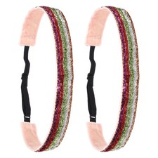 2Pcs Women's Headband, Non-Slip Bling Sparkle Headband, Pink White