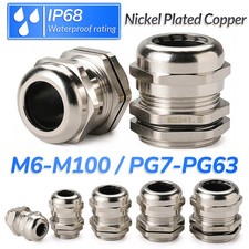 IP68 Waterproof Nickel Plated Brass Cable Glands M6-M100 / PG7-PG63