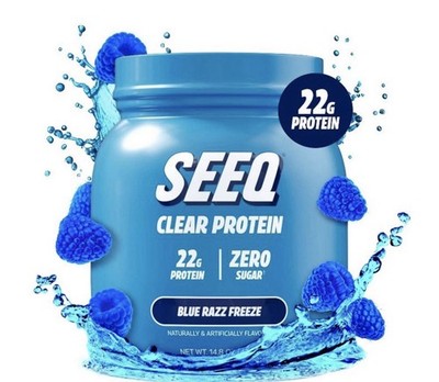 SEEQ Clear Protein Powder Blue Razz Freeze 22g Protein Zero Sugar 14.8 oz