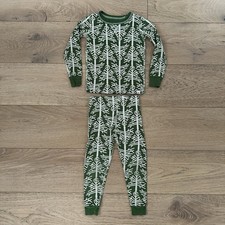 Pact Pajama Set Kids Organic Cotton Green Birch Christmas Tree Size 4T