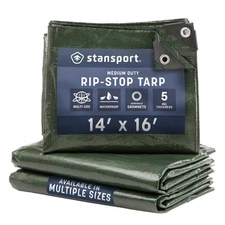 Stansport 14x16 Dark Green Rip-Stop Tarp Waterproof Heavy-Duty Camping