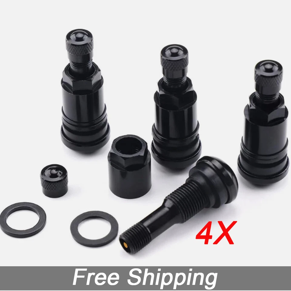 4X Tire Valve Stem Black Alloy High Pressure Flush with Stem Cap for Car Wheels, - Image 3 of 4