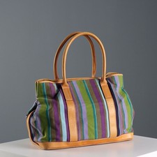 Gallo Borsa a Righe Second Hand Canvas Pelle Italia Originale