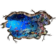 3D Under The Sea Fish Floor Wall Decals, Ocean Sea Life Wall Stickers, Remova...
