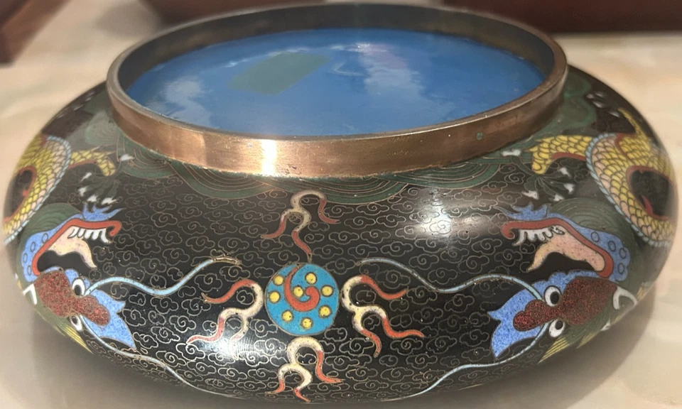 1890-1920 Cloisonne Lao Tian Li Estilo Dragón GRANDE Cepillo Lavado Cuenco Pre-Jingfa Foto 4 de 4