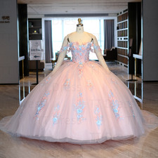 Pink Quinceanera Dresses 3D Flowers Off Shoulder Sweet 15 16 Party Ball Gowns