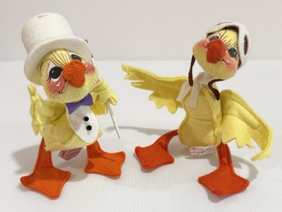 VTG Annalee Easter Best & Pilot Posable Yellow Duck Doll Figure Set of 2