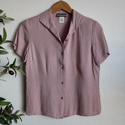 Vintage Notations Blush Pink Button Down Blouse Shoulder Pads Women s Size Small