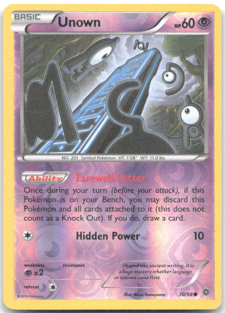 UNOWN 30/98 Common Ancient Origins Pokemon REVERSE HOLO Near Mint