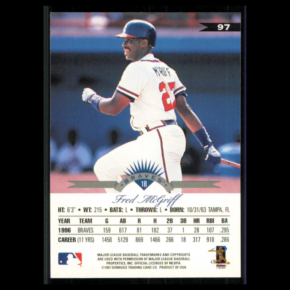 Fred McGriff #97 1997 Leaf Atlanta Braves Baseball Card MLB NM - Image 2 of 3